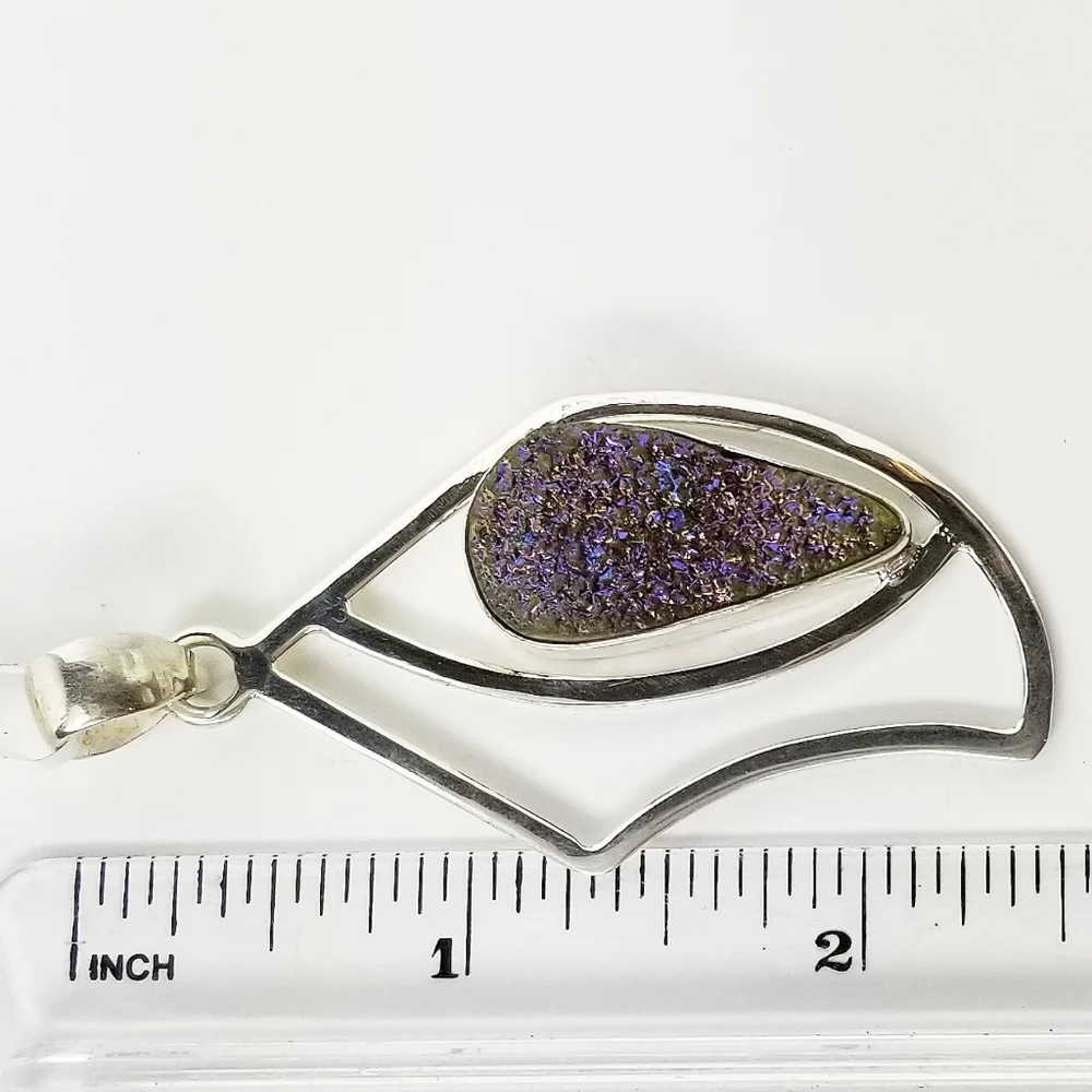 TITANIUM DRUZY GEMSTONE 925 SILVER PENDANT - Picture 9 of 11